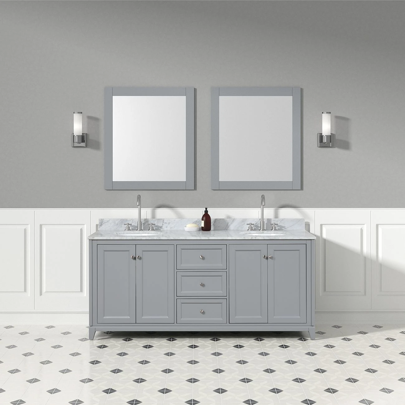 Atwell 72 Inch Modern Console Vanity With Oval Undermount Sinks - Gray