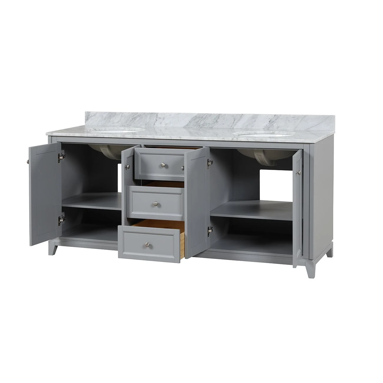 Atwell 72 Inch Modern Console Vanity With Oval Undermount Sinks - Gray - Image 3