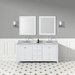 Atwell 72 Inch Modern Console Vanity With Oval Undermount Sinks - White