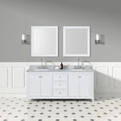 Atwell 72 Inch Modern Console Vanity With Rectangular Undermount Sinks - White