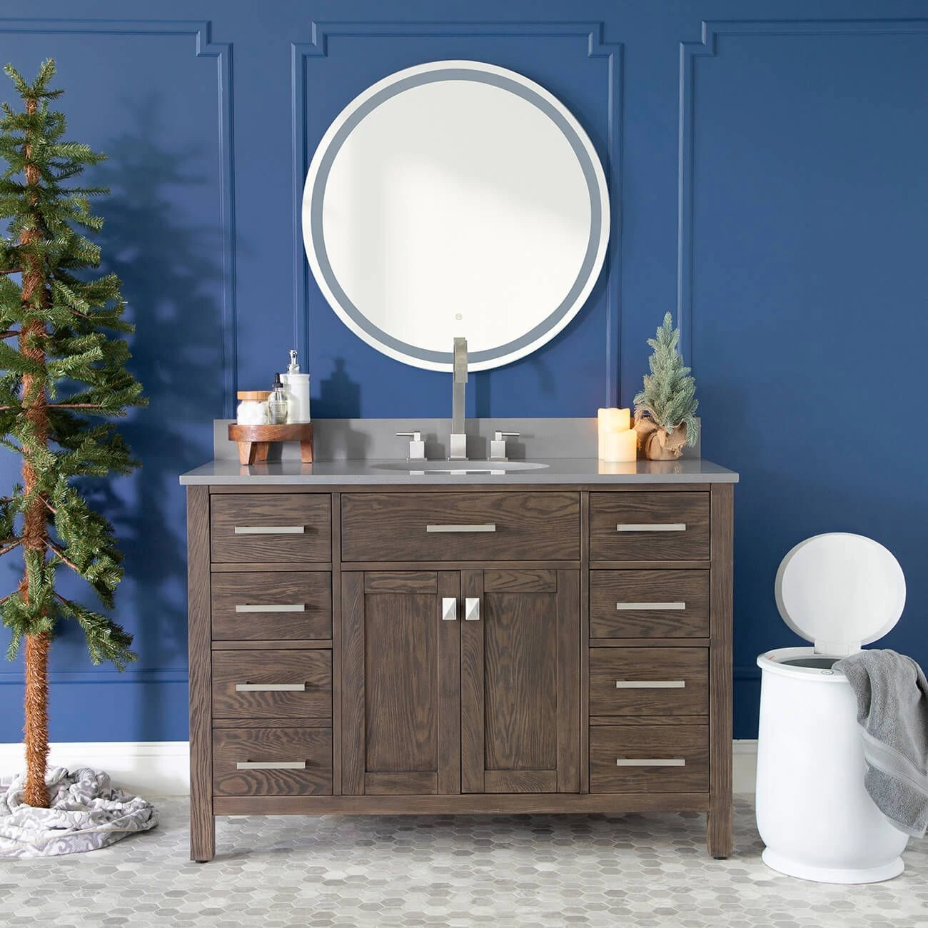 Mason Hill 48 Inch Oak Vanity With Oval Undermount Sink - Dark Oak - Image 3
