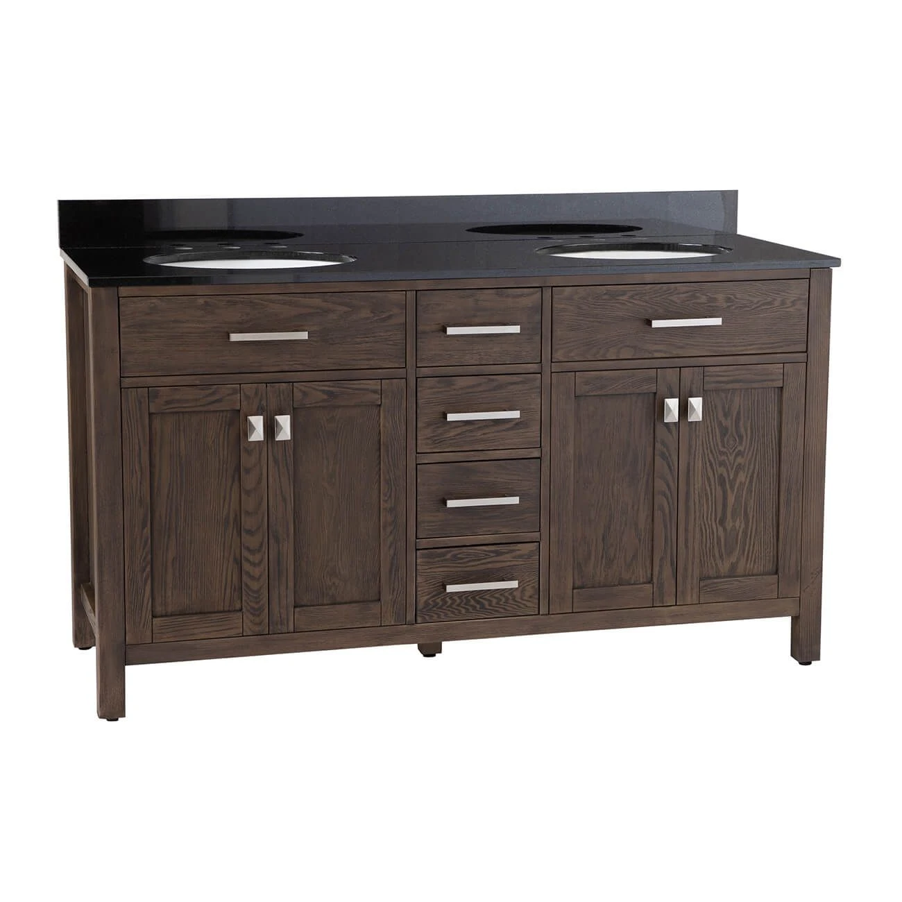 Mason Hill 60 Inch Oak Vanity With Oval Undermount Sinks - Dark Oak - Image 2
