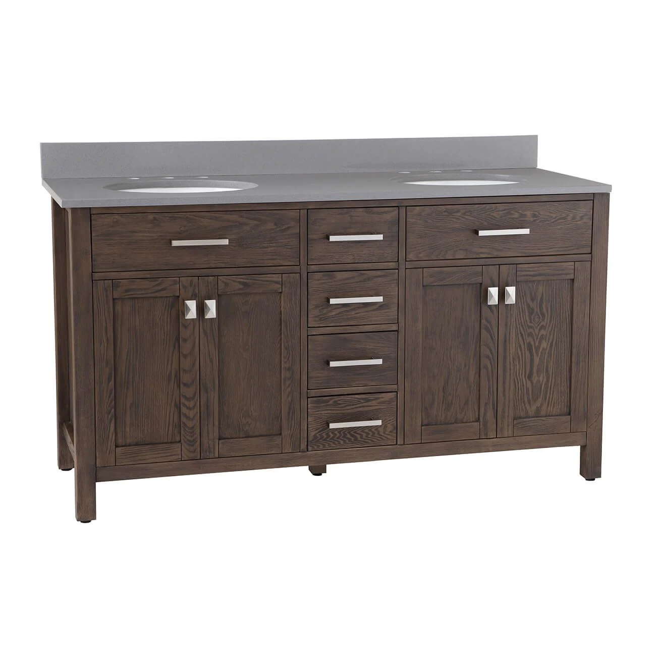 Mason Hill 60 Inch Oak Vanity With Oval Undermount Sinks - Dark Oak - Image 4