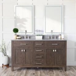 Mason Hill 60 Inch Oak Vanity With Oval Undermount Sinks - Dark Oak