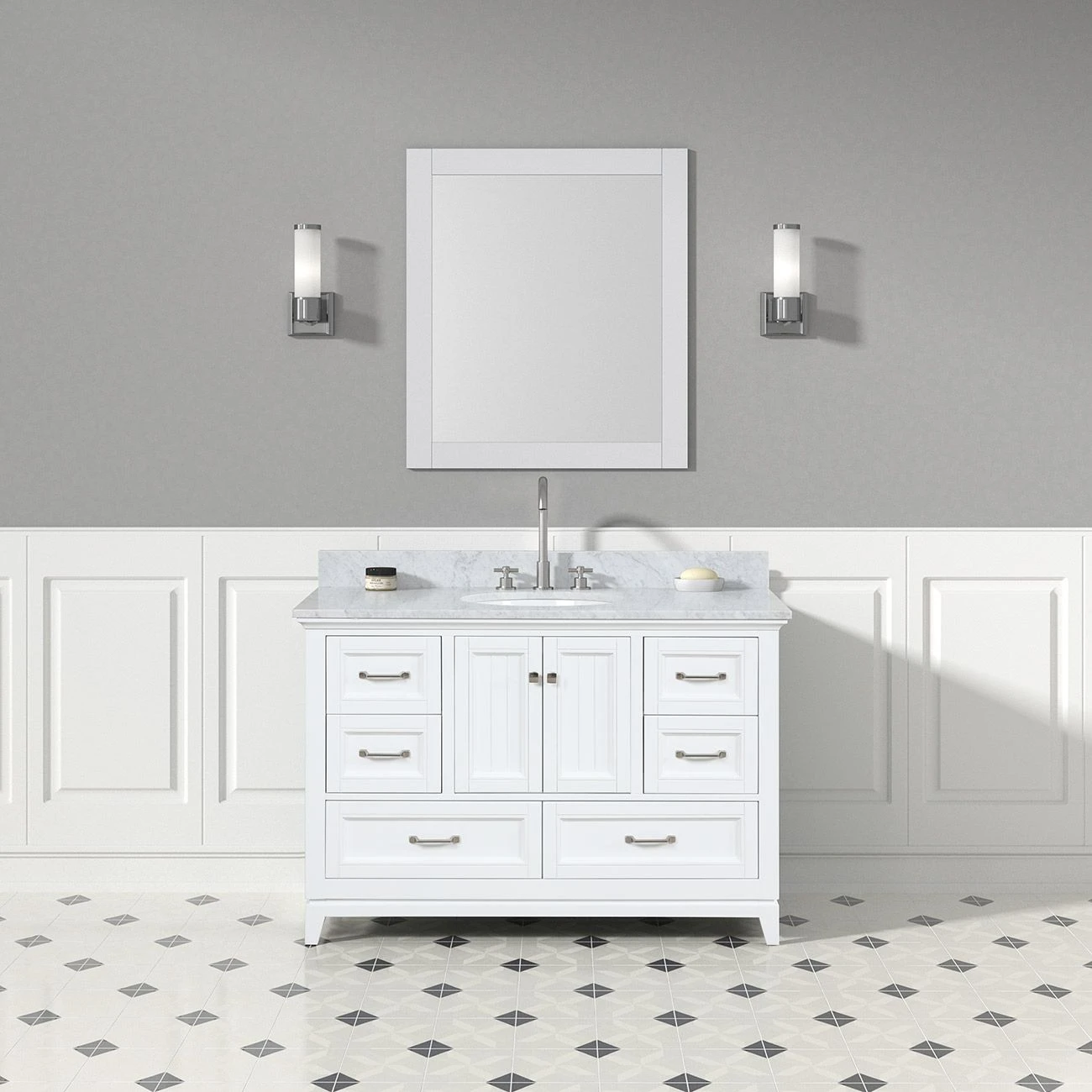 Lily 48 Inch Modern Console Vanity With Oval Undermount Sink - White - Image 2