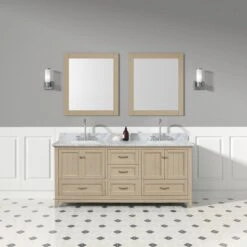 Lily 72 Inch Modern Console Vanity With Rectangular Undermount Sinks - Light Oak