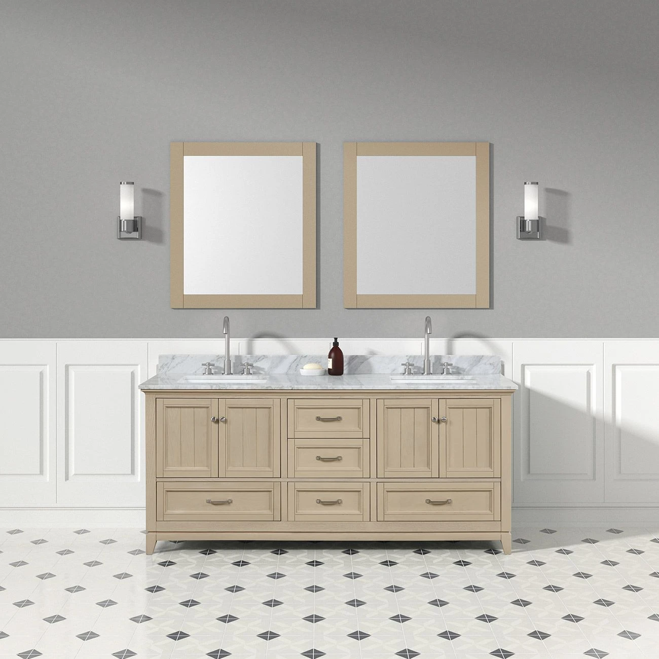 Lily 72 Inch Modern Console Vanity With Rectangular Undermount Sinks - Light Oak