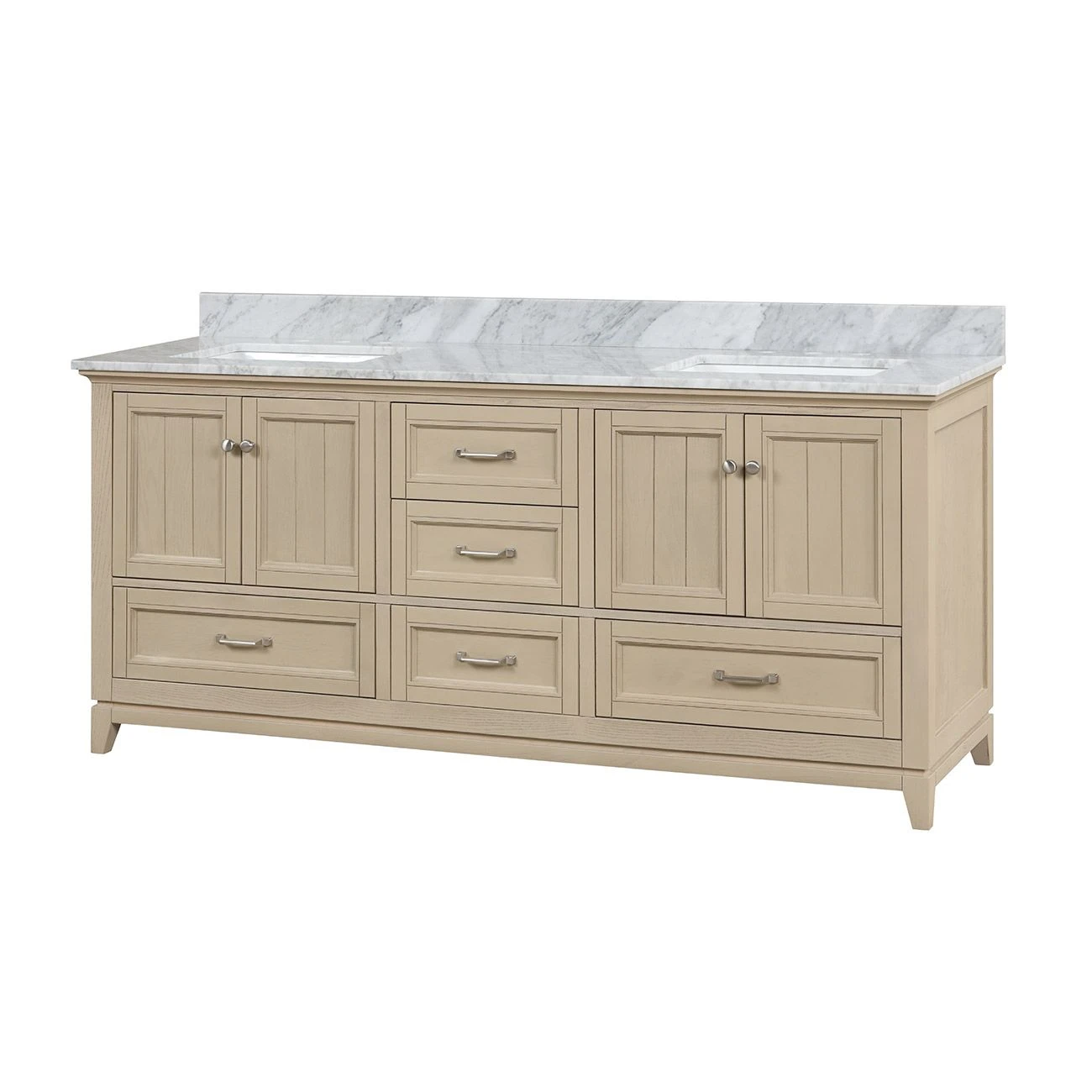 Lily 72 Inch Modern Console Vanity With Rectangular Undermount Sinks - Light Oak - Image 2