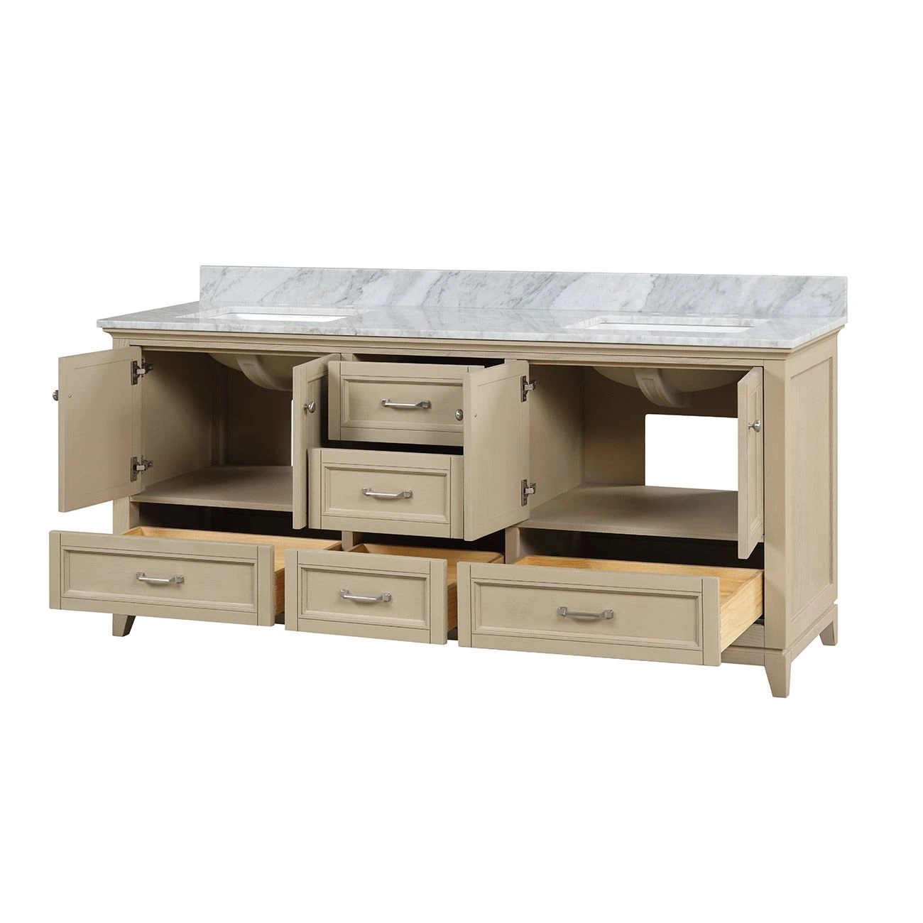 Lily 72 Inch Modern Console Vanity With Rectangular Undermount Sinks - Light Oak - Image 7