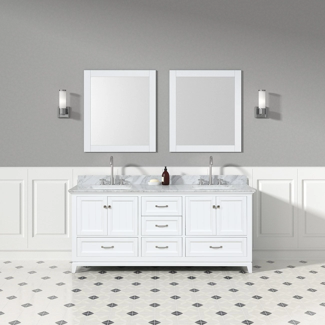 Lily 72 Inch Modern Console Vanity With Rectangular Undermount Sinks - White - Image 5