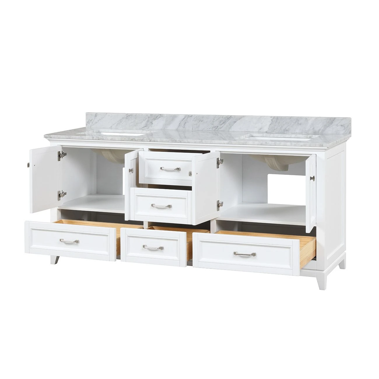 Lily 72 Inch Modern Console Vanity With Rectangular Undermount Sinks - White - Image 3