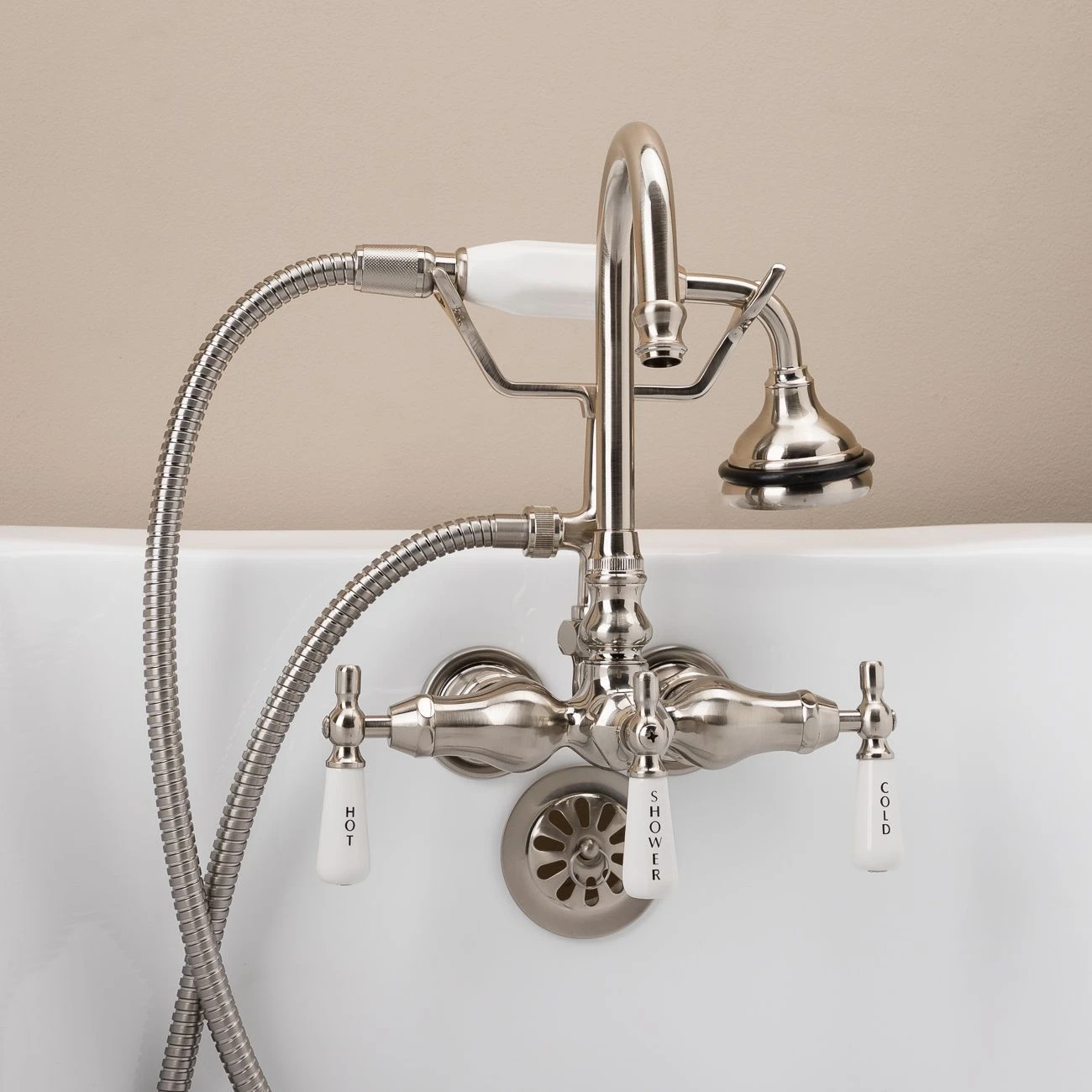 Tub Wall Mount High Spout Clawfoot Tub Faucet W/ Handshower - Image 3