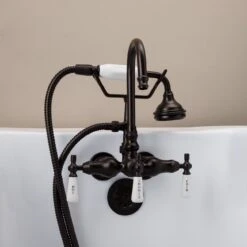 Tub Wall Mount High Spout Clawfoot Tub Faucet W/ Handshower