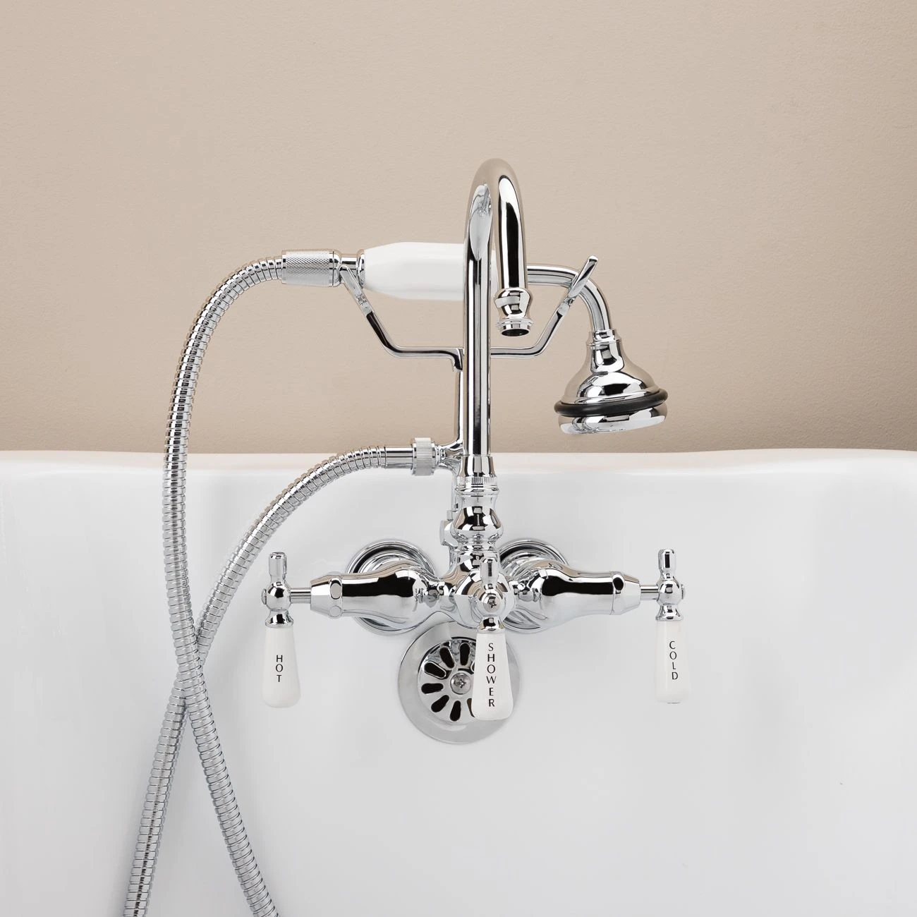 Tub Wall Mount High Spout Clawfoot Tub Faucet W/ Handshower - Image 2