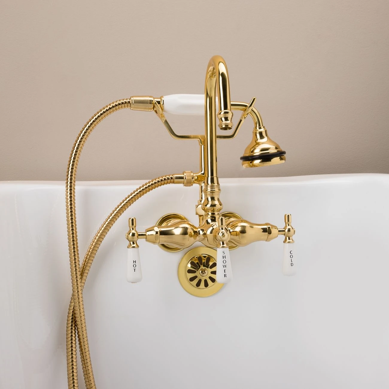 Tub Wall Mount High Spout Clawfoot Tub Faucet W/ Handshower - Image 4