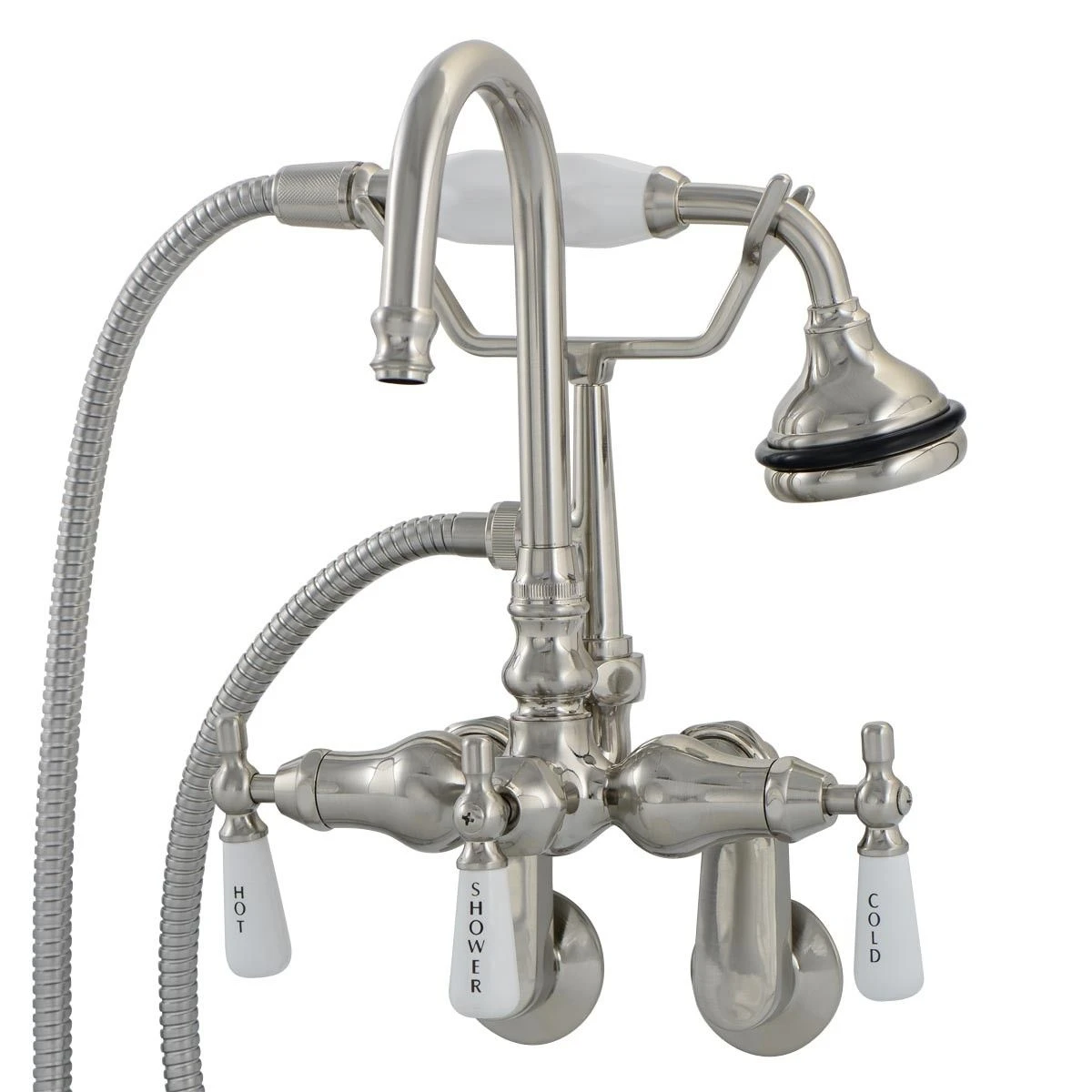 Clawfoot Tub Wall Mount Gooseneck Faucet With Handshower