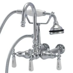 Bathroom Wall Mount Gooseneck Clawfoot Tub Faucet With Handshower