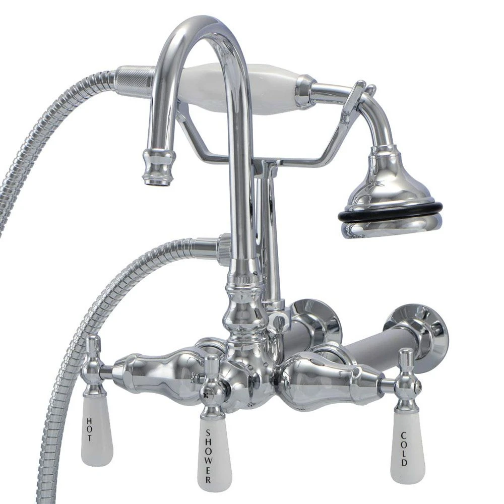 Bathroom Wall Mount Gooseneck Clawfoot Tub Faucet With Handshower