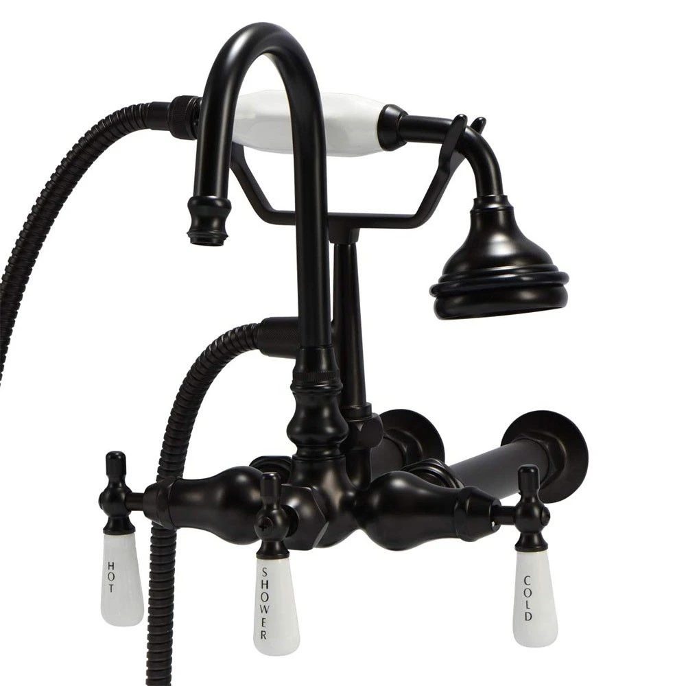Bathroom Wall Mount Gooseneck Clawfoot Tub Faucet With Handshower - Image 3