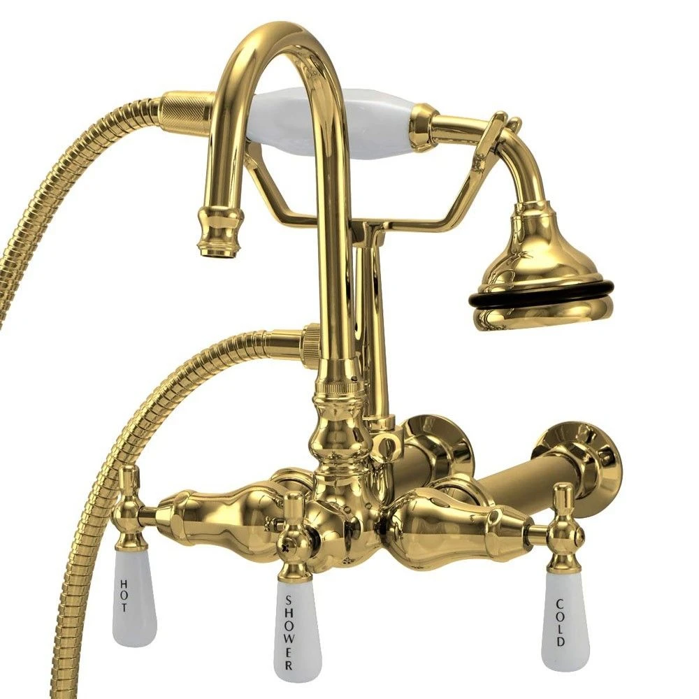 Bathroom Wall Mount Gooseneck Clawfoot Tub Faucet With Handshower - Image 2