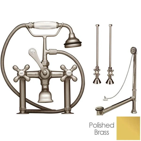 Clawfoot Tub Rim Mount English Telephone Faucet With Handshower - Drain And Supply Lines Complete Set - Image 3