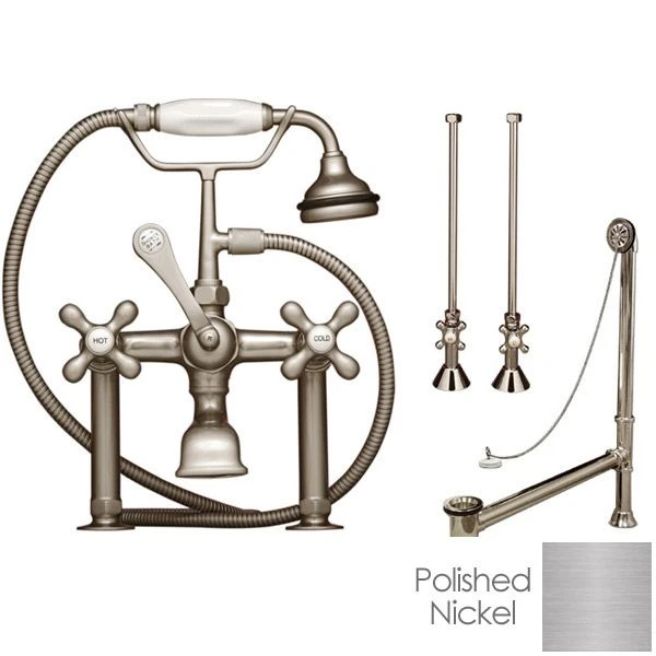 Clawfoot Tub Rim Mount English Telephone Faucet With Handshower - Drain And Supply Lines Complete Set - Image 4