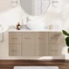 Mia 48 Inch Oak Console Floating Vanity With Vessel Sink - Light Oak