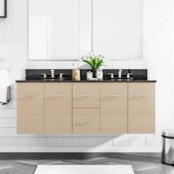 Mia 60 Inch Oak Console Floating Vanity With Round Undermount Sink - Light Oak