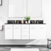 Mia 60 Inch Oak Console Floating Vanity With Round Undermount Sink - White