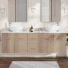 Mia 72 Inch Oak Console Floating Vanity With Vessel Sink - Light Oak