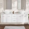 Mia 72 Inch Oak Console Floating Vanity With Vessel Sink - White