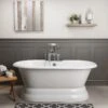 Laurent 66 Inch Cast Iron Double Ended Pedestal Tub Package - White / Chrome Fixtures