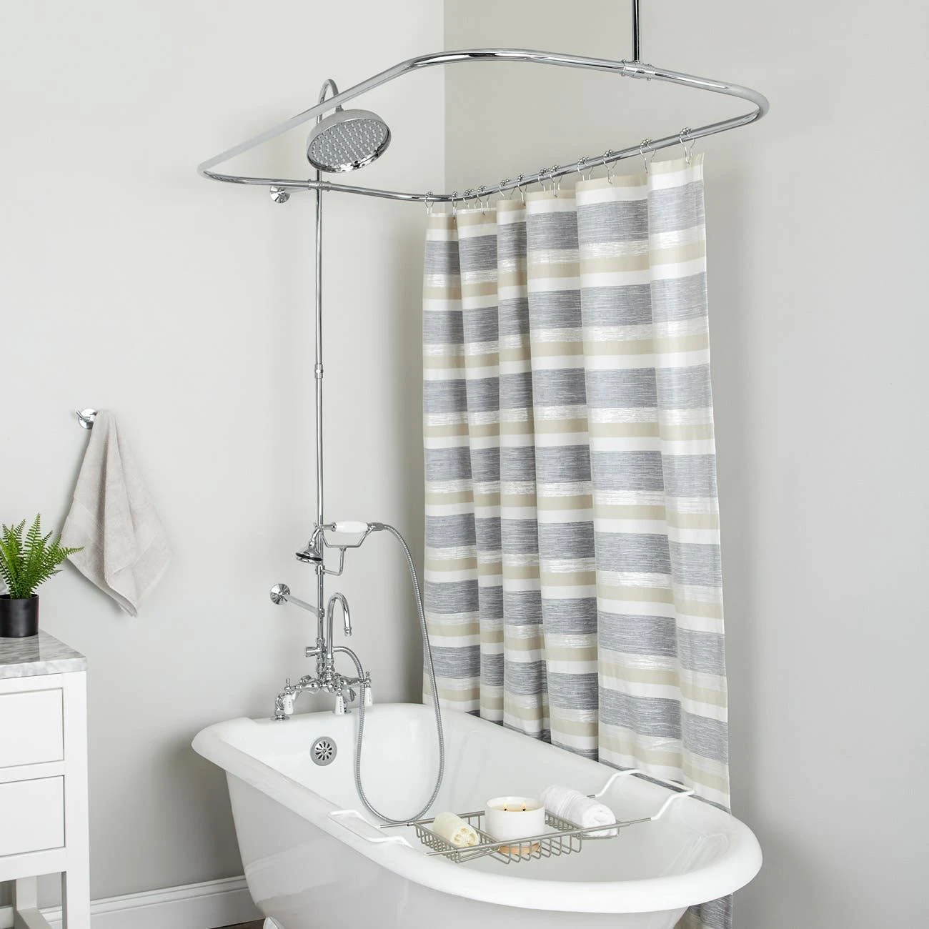 Deck Mount Clawfoot Tub Shower Enclosure With Gooseneck Faucet And Shower Head - Image 4