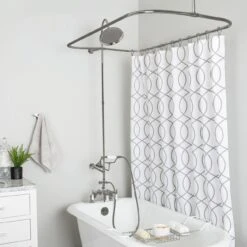 Deck Mount Clawfoot Tub Shower Enclosure With Downspout Faucet And Shower Head