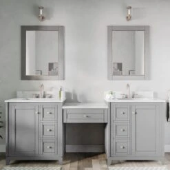 Atwell 84 Inch Modern Console Vanity With Rectangular Undermount Sinks - Gray