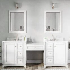 Atwell 84 Inch Modern Console Vanity With Rectangular Undermount Sinks - White
