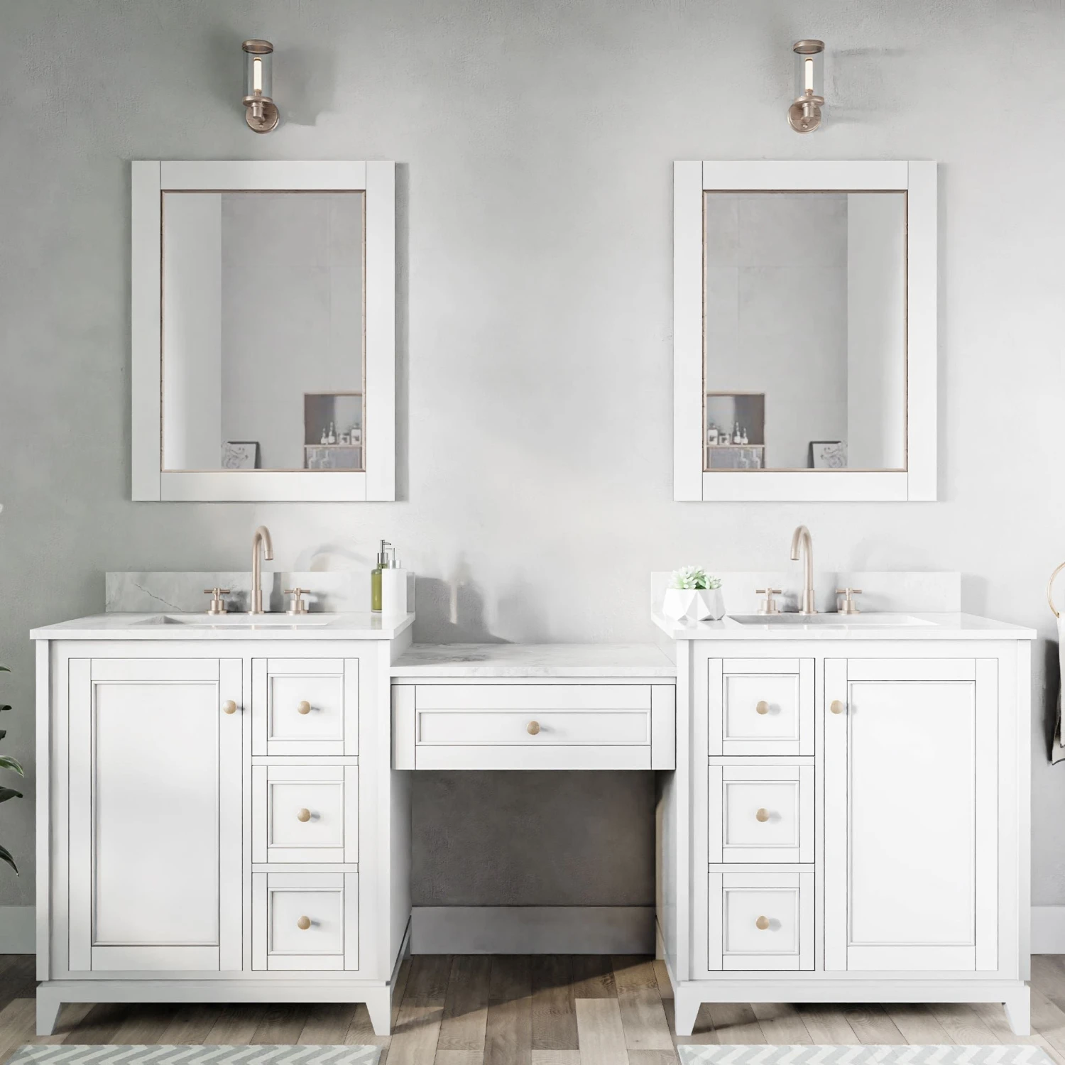 Atwell 84 Inch Modern Console Vanity With Rectangular Undermount Sinks - White