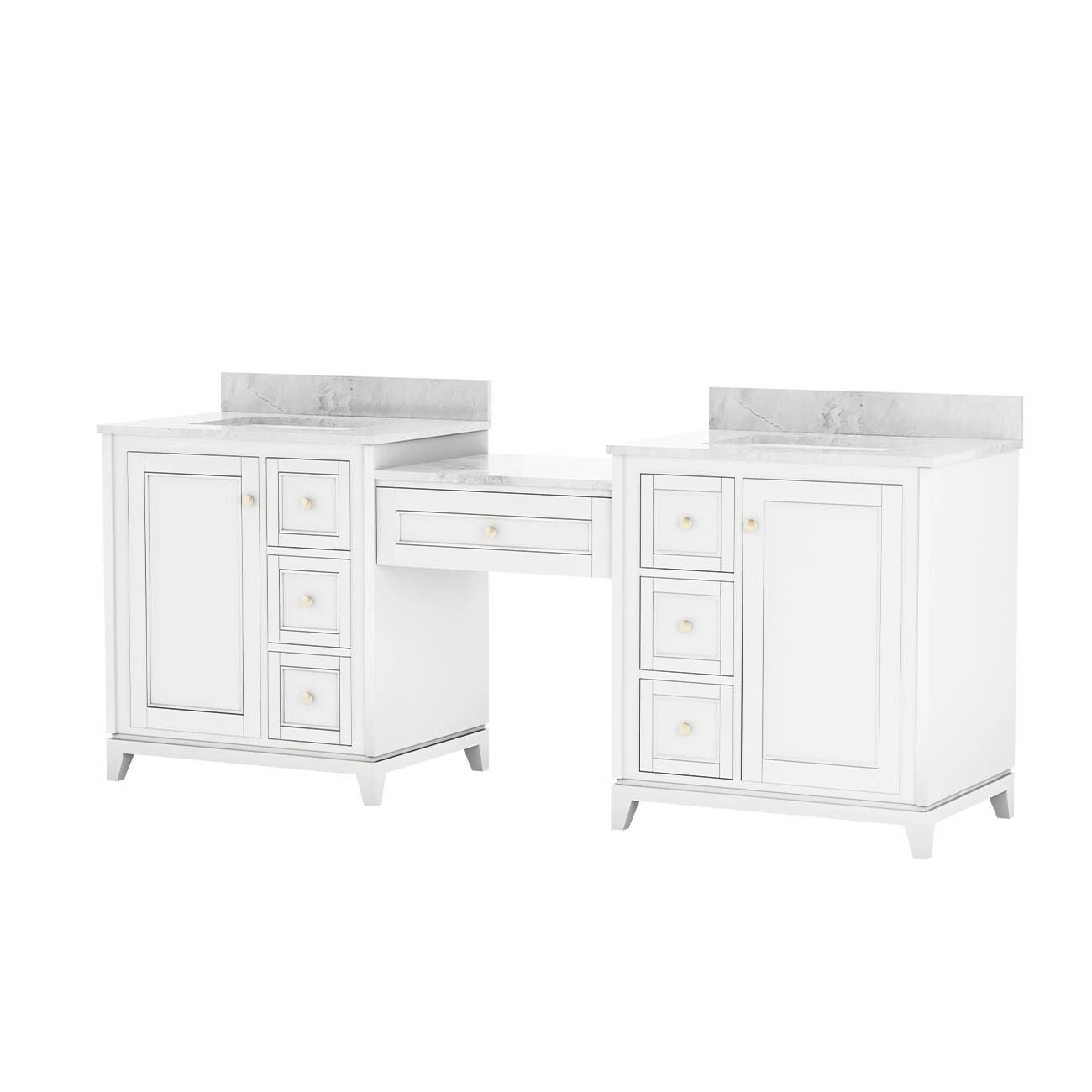 Atwell 84 Inch Modern Console Vanity With Rectangular Undermount Sinks - White - Image 2
