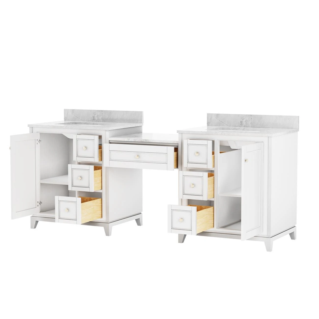 Atwell 84 Inch Modern Console Vanity With Rectangular Undermount Sinks - White - Image 3