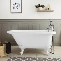 Savanna 54 Inch Acrylic Classic Rolltop Clawfoot Tub Package - White / White Feet & Chrome Fixtures