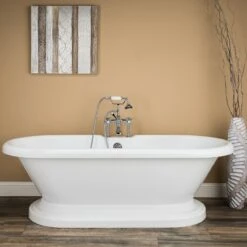 Amelia 71 Inch Acrylic Double Ended Pedestal Tub Package - White / Chrome Fixtures