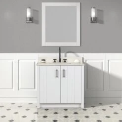 Cora 36 Inch Solid Oak Bathroom Vanity With Rectangular Undermount Sink - White