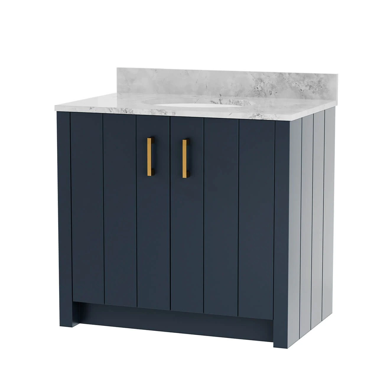 Cora 36 Inch Solid Oak Bathroom Vanity With Oval Undermount Sink - Navy - Image 2