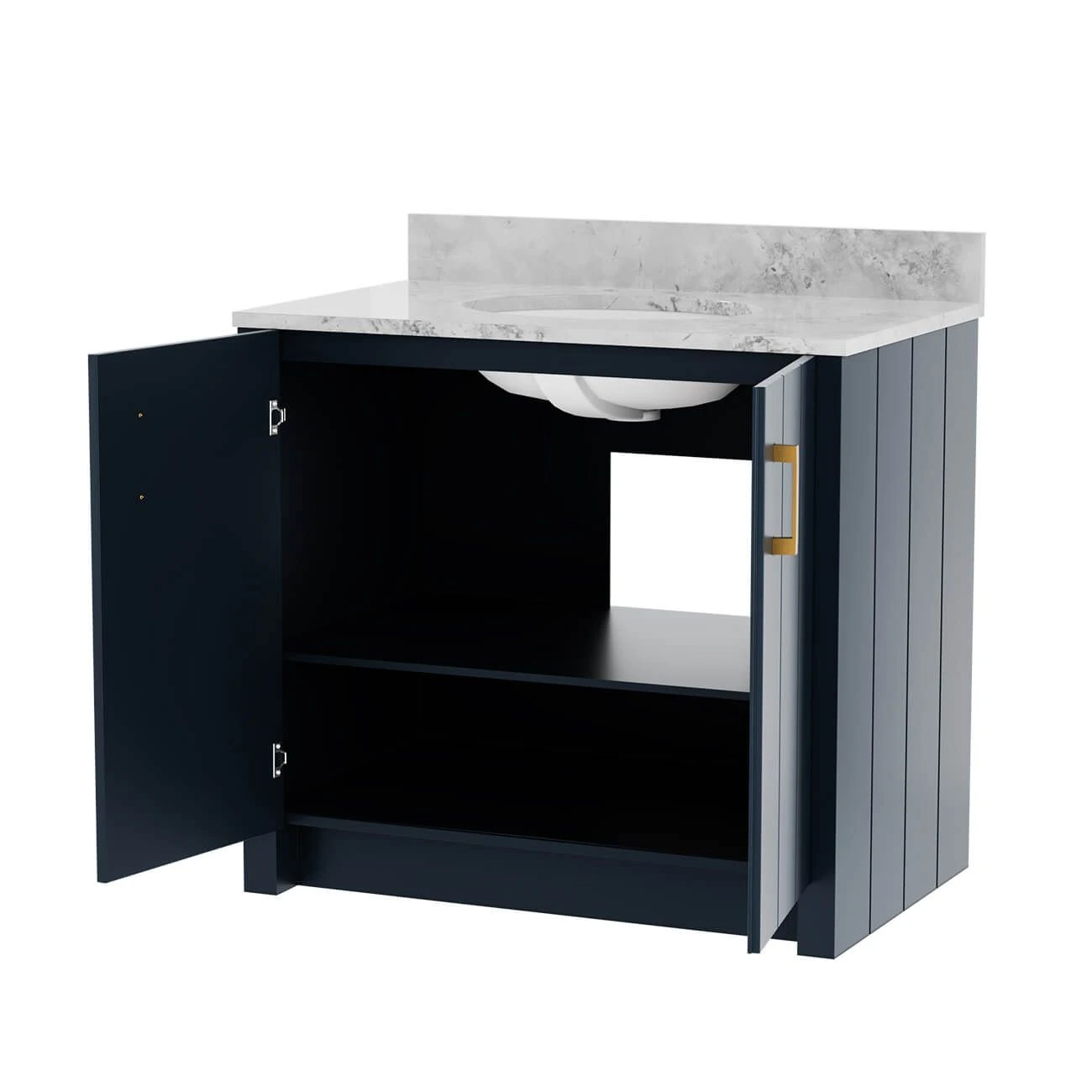 Cora 36 Inch Solid Oak Bathroom Vanity With Oval Undermount Sink - Navy - Image 6