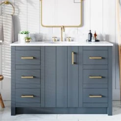 Cora 48 Inch Solid Oak Bathroom Vanity With Oval Undermount Sink - Navy