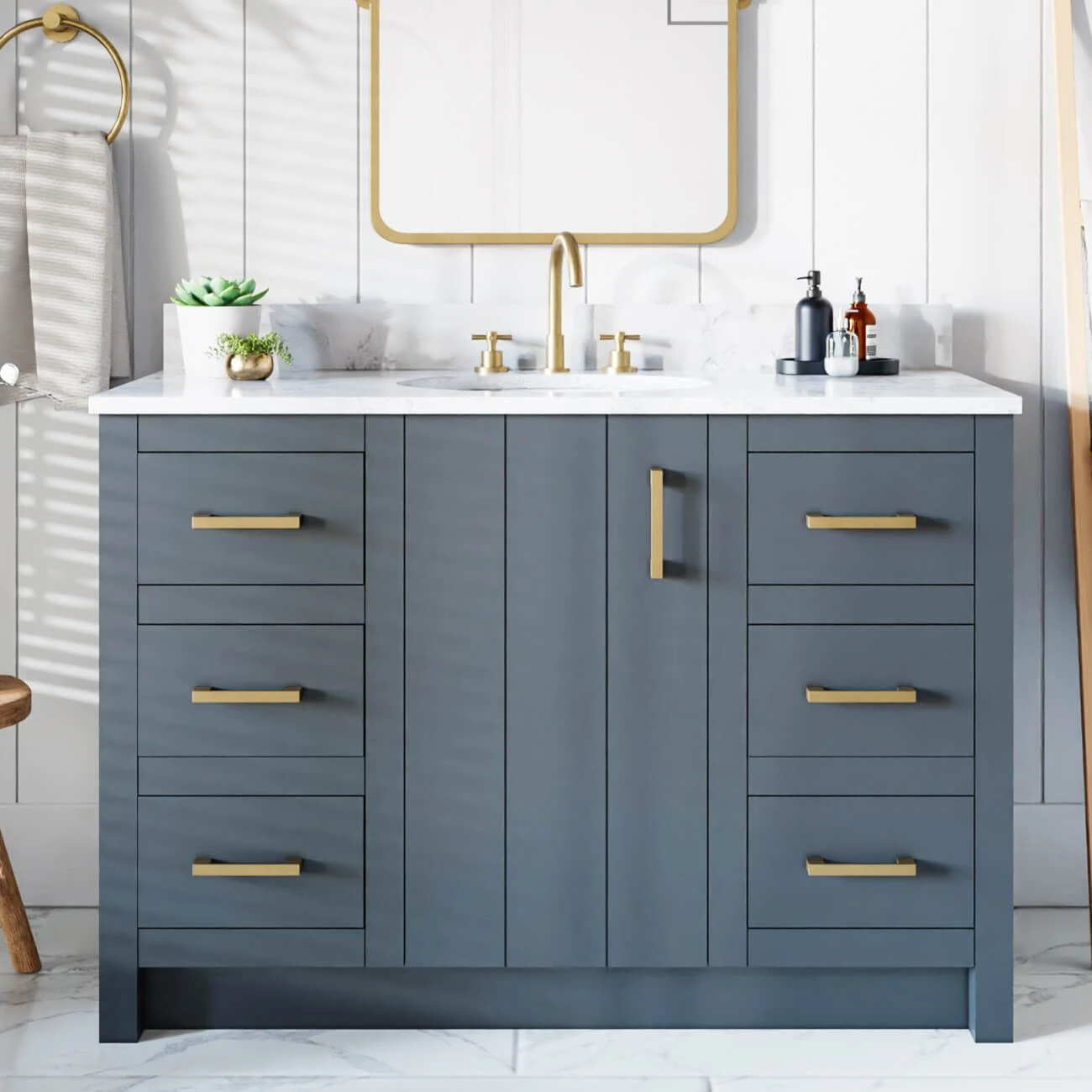 Cora 48 Inch Solid Oak Bathroom Vanity With Oval Undermount Sink - Navy