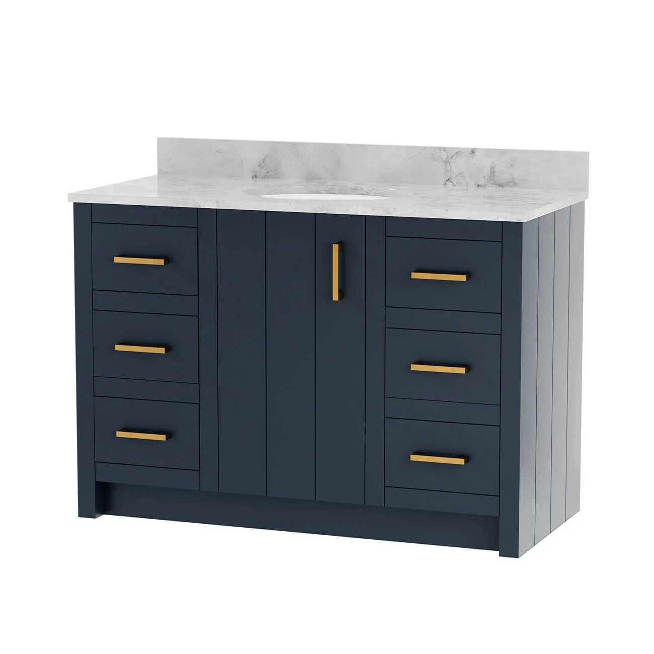 Cora 48 Inch Solid Oak Bathroom Vanity With Oval Undermount Sink - Navy - Image 2