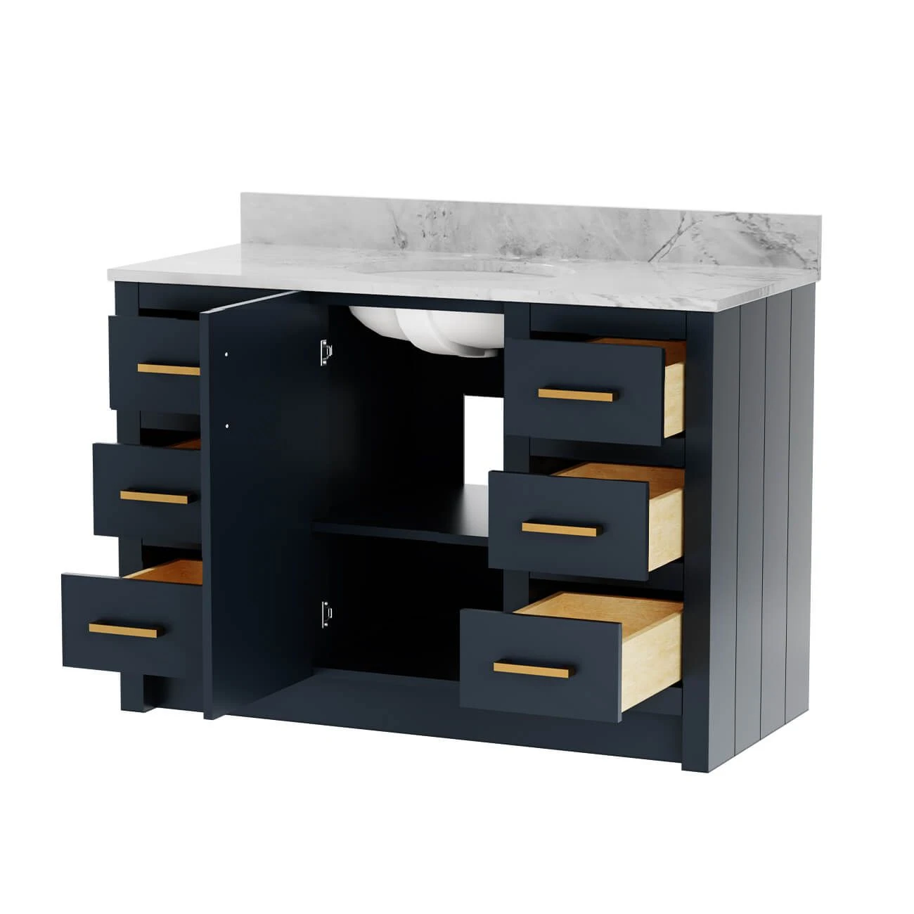 Cora 48 Inch Solid Oak Bathroom Vanity With Oval Undermount Sink - Navy - Image 3