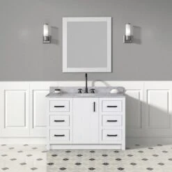Cora 48 Inch Solid Oak Bathroom Vanity With Oval Undermount Sink - White