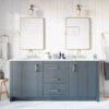 Cora 72 Inch Solid Oak Bathroom Vanity With Oval Undermount Sinks - Navy